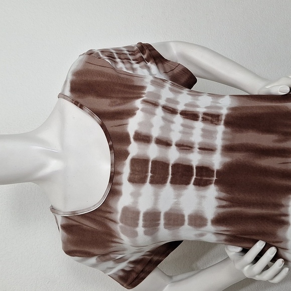 Relaxx Brown White Short Sleeve Bohemian Boho Hippie Tie Dye Midi Dress Size 2X - Picture 2 of 13